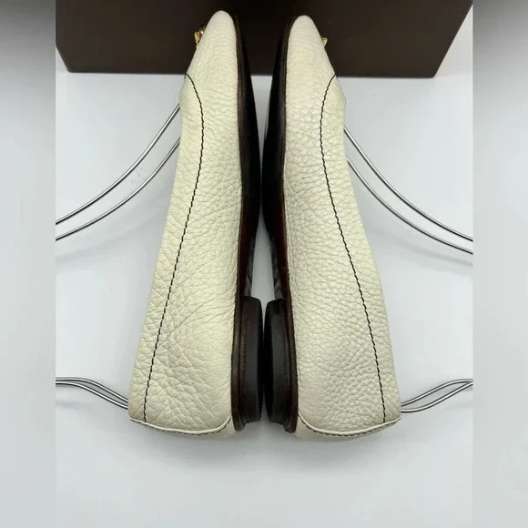 Louis Vuitton LV Logo Ballet Flats Shoes Womens Size 37.5 Beige White - Picture 7 of 16